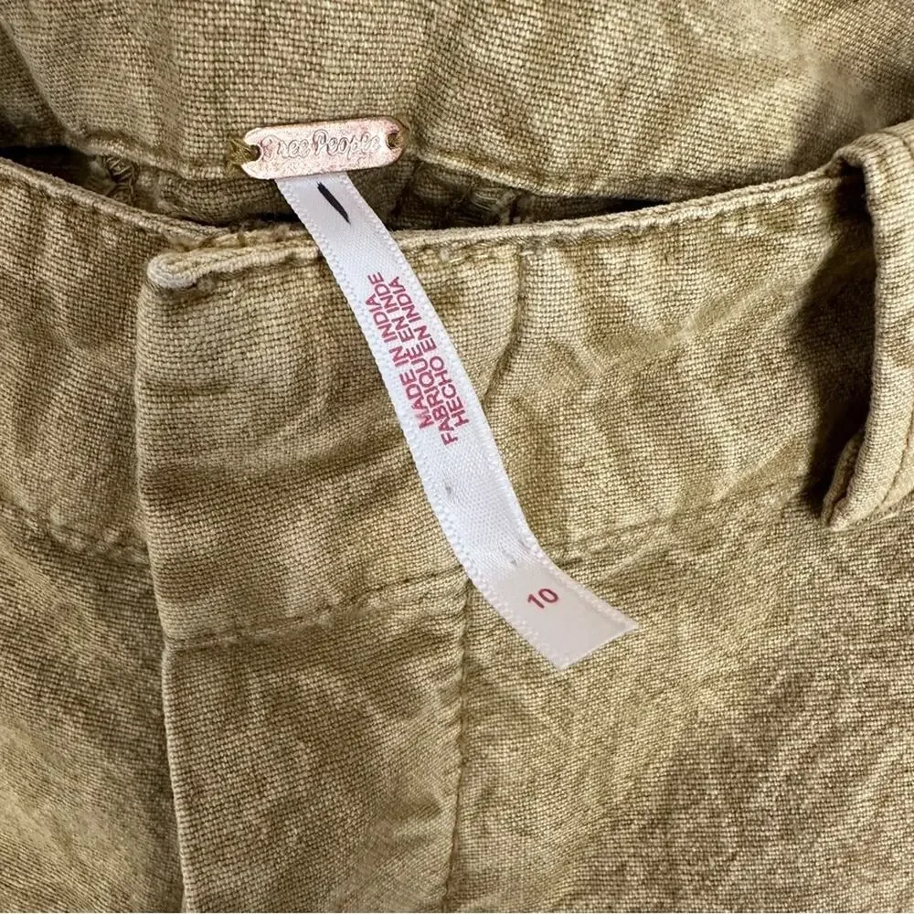 Free People Linen Blend Vintage Wash Tan Utility Shorts Size 10 Boho Chic